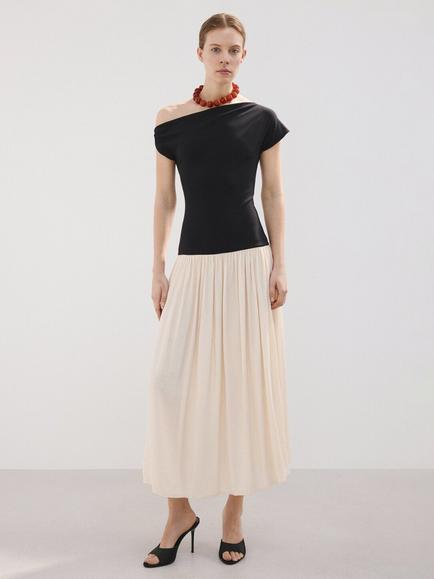 Mango Vestido Asymmetric Neck Maxi Dress, Raw
