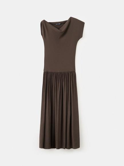 Mango Vestido Asymmetric Neck Maxi Dress, Brown