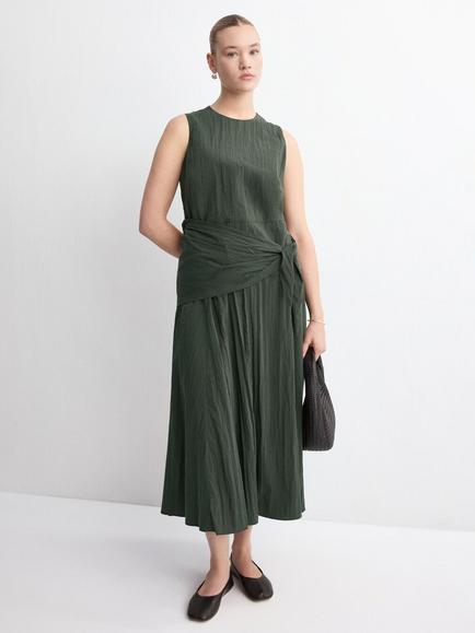 Mango Tie Waist Sleeveless Midi Dress, Khaki, Khaki