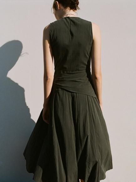 Mango Tie Waist Sleeveless Midi Dress, Khaki - view 2, Khaki
