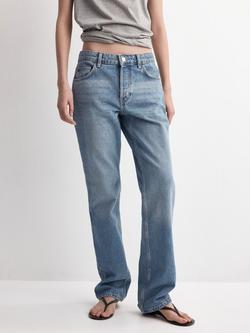 Mango Low Rise Relaxed Straight Jeans, Mid Blue, Mid Blue