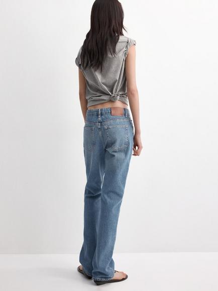 Mango Low Rise Relaxed Straight Jeans, Mid Blue - view 2, Mid Blue