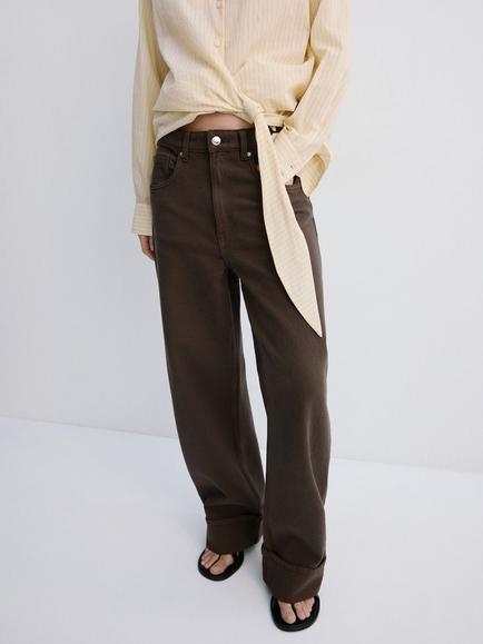 Mango Tejano Low Rise Balloon Wide Leg Jeans, Chocolate, Chocolate