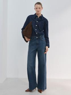 Mango Long Sleeve Denim Shirt Jumpsuit, Dark Denim, Dark Denim