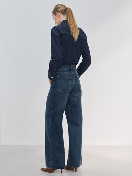 Mango Long Sleeve Denim Shirt Jumpsuit, Dark Denim - view 2, Dark Denim