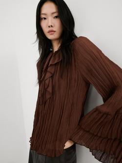 Mango Ruffled Chiffon Blouse, Brown, Brown