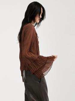 Mango Ruffled Chiffon Blouse, Brown - view 2, Brown