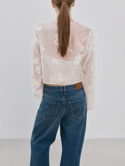 Mango Tie Front Embroidered Sheer Top, Off White - view 2, Off White