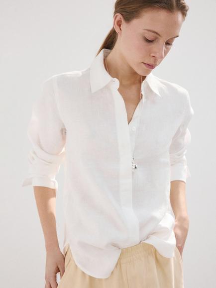 Mango Linen Long Sleeve Shirt, White, White