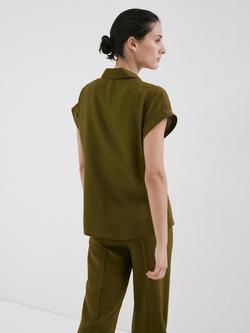 Mango Short Sleeve Tie Front Button Shirt, Green - view 2, Green