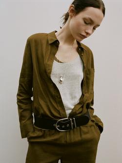 Mango Linen Relaxed Fit Shirt, Olive, Olive