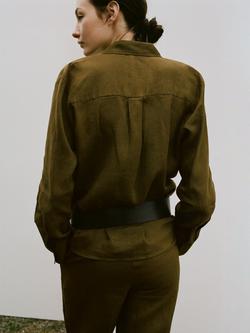 Mango Linen Relaxed Fit Shirt, Olive - view 2, Olive