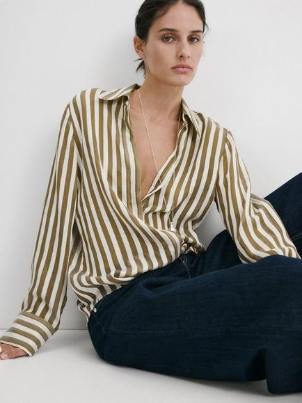 Mango Stipe Shirt, Khaki, Khaki