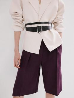Mango Tailored Linen Bermuda Shorts, Plum, Plum