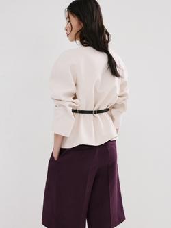 Mango Tailored Linen Bermuda Shorts, Plum - view 2, Plum