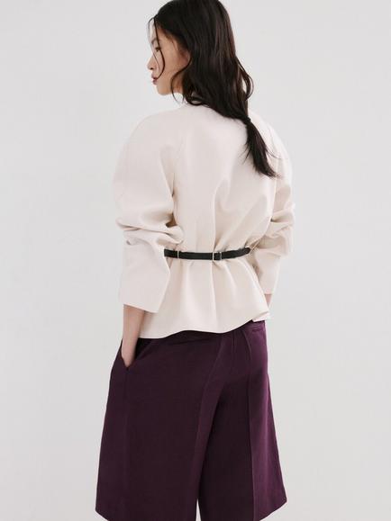 Mango Tailored Linen Bermuda Shorts, Plum - view 2, Plum