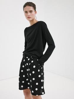Mango Polka Dot Mid Rise Shorts, Black, Black