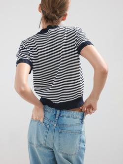 Mango Cropped Striped Knit Crew Top - view 2, Navy