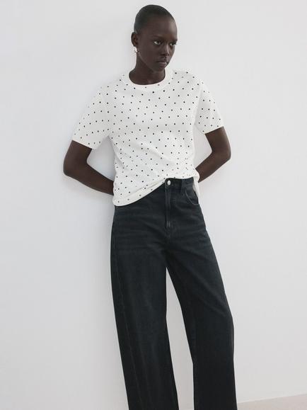 Mango Polka Dot Knit Crew Neck Knit Top, Off White