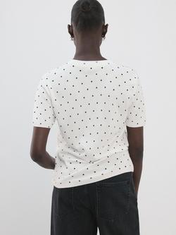 Mango Polka Dot Knit Crew Neck Knit Top - view 2, Off White
