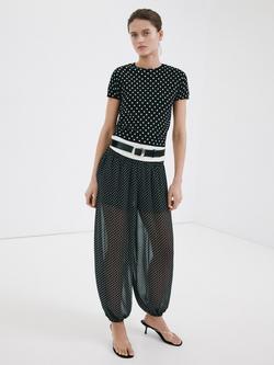 Mango Polka Dot Knit Crew Neck Knit Top, Black