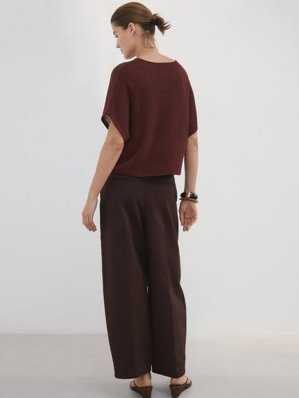 Mango Short Sleeve Knit Top, Red - view 2, Red