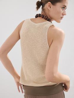 Mango V-Neck Sleeveless Button Front Knitted Vest - view 2, Sand