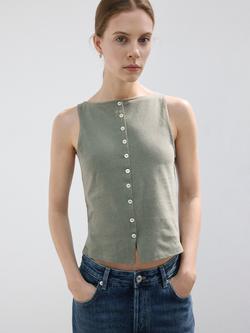 Mango Button Front Vest Top, Grey, Grey