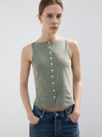 Mango Button Front Vest Top, Grey, Grey