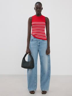 Mango Ribbed Striped Knit Top, Red, Red