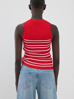 Mango Ribbed Striped Knit Top, Red - view 2, Red