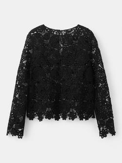 Mango Openwork Knitted Floral Jumper, Black, Black