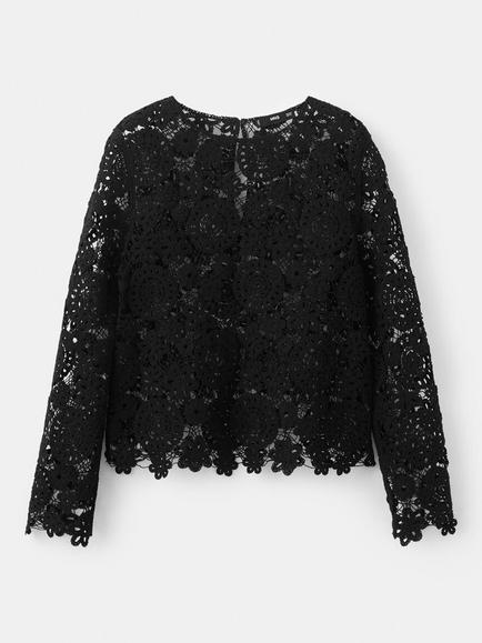 Mango Openwork Knitted Floral Jumper, Black, Black