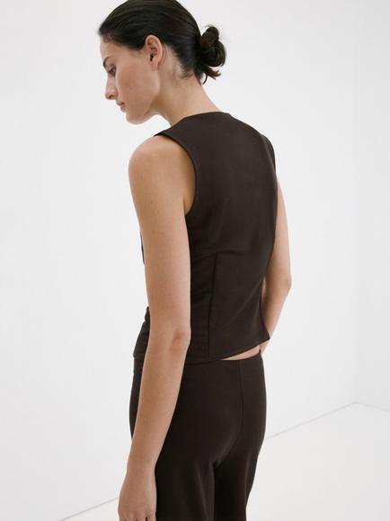 Mango Draped Wrap V-Neck Top, Brown - view 2, Brown