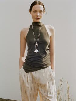 Mango Asymmetric Halter Neck Top, Khaki, Khaki