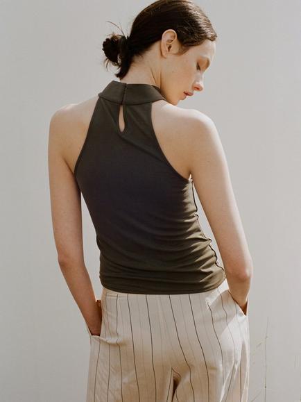 Mango Asymmetric Halter Neck Top, Khaki - view 2, Khaki