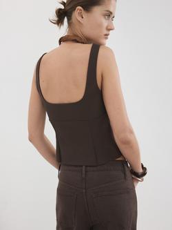 Mango Square Neck Cropped Contoured Camisole, Brown - view 2, Brown