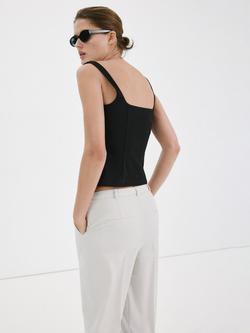 Mango Square Neck Cropped Flared Cami Top, Black - view 2, Black