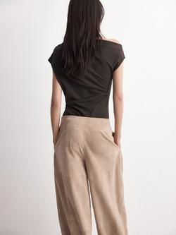 Mango Asymmetric Ruched T-Shirt, Chocolate - view 2, Chocolate