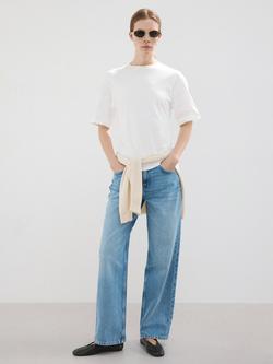 Mango Camiseta Gathered Side Cotton T-Shirt, White