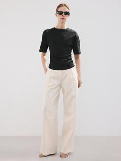 Mango Camiseta Gathered Side Cotton T-Shirt, Black