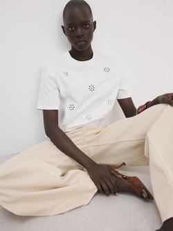 Mango Crew Neck Relaxed Drape T-Shirt, White, White