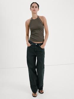 Mango Halter Lace Trim Camisole, Taupe, Taupe