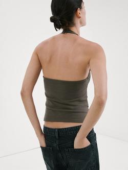 Mango Halter Lace Trim Camisole, Taupe - view 2, Taupe