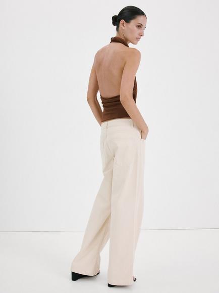 Mango Draped Halter Cowl Top, Brown - view 2, Brown
