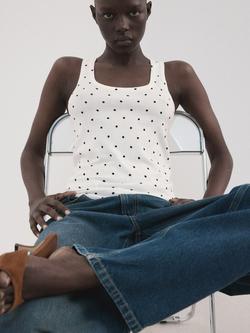 Mango Scoop Neck Polka Dot Knit Camisole, Off White, Off White