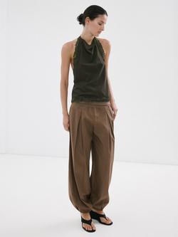 Mango Cowl Halter Lace-Trim Camisole, Khaki, Khaki
