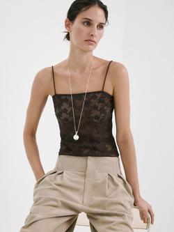 Mango Square Neck Lace Effect Camisole, Khaki, Khaki