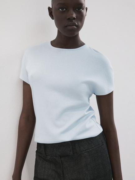 Mango Crew Neck T-Shirt, Sky Blue, Sky Blue