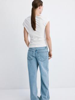 Mango Asymmetric Ruched T-Shirt, White - view 2, White